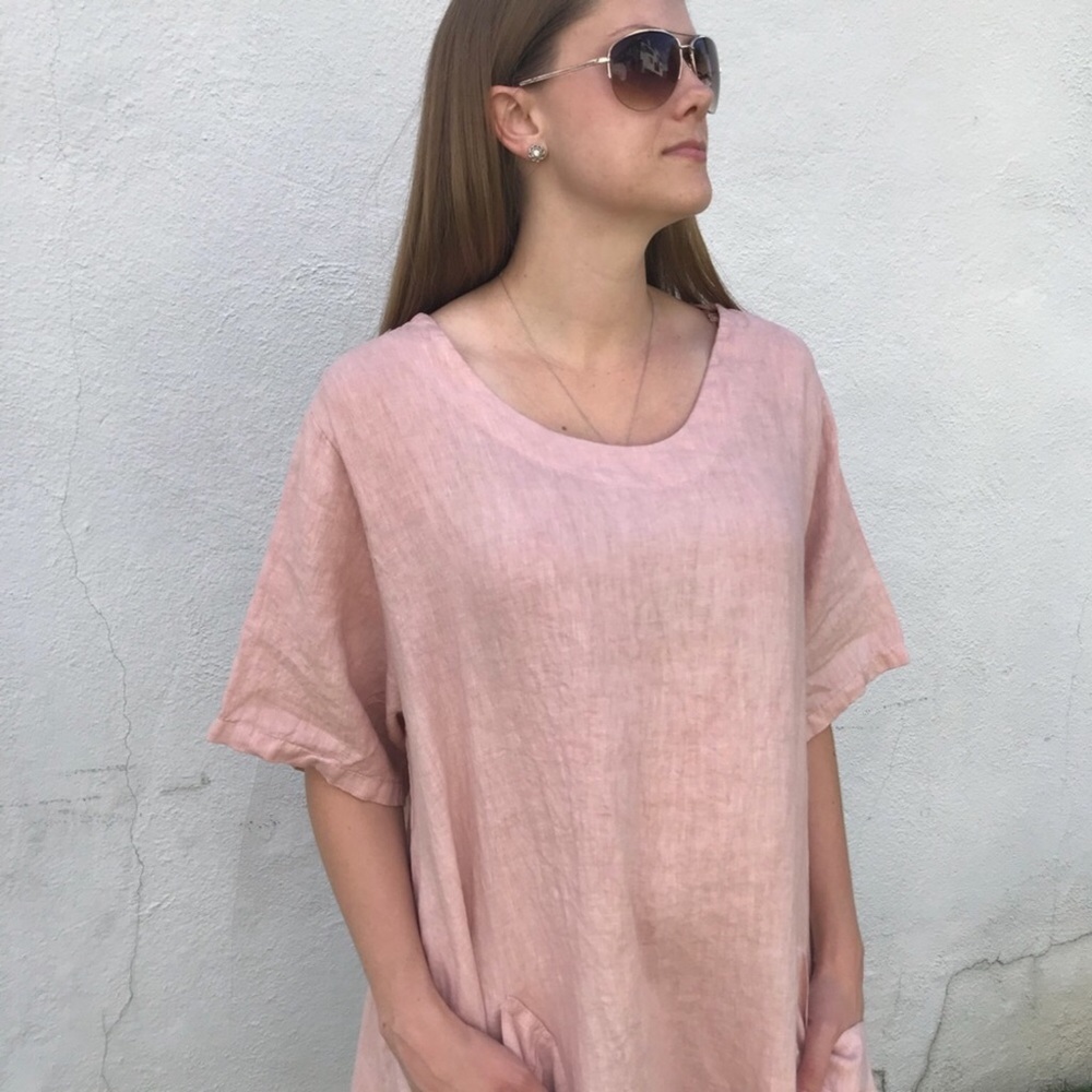 Plus Size 100% Italian Washed Linen Dress Pink NEW - Picture 3 of 8